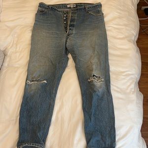 Redone ankle length blue jeans